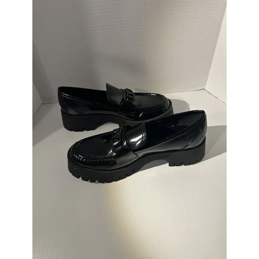 Guess Black Patent Leather Platform Loafers Shoes SIZE 8.5
